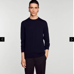 Sought-After Sandro 100% Merino Wool Crewneck Sweater - Size Large (Deep Navy)